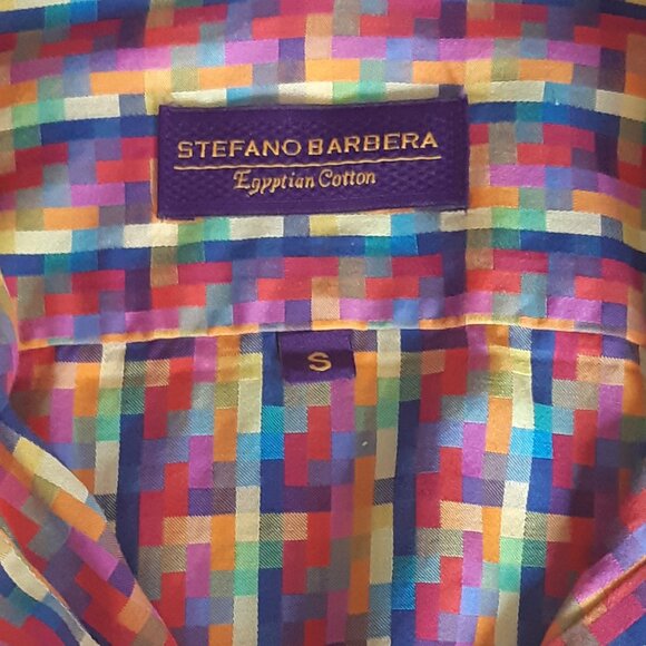 Stefano Barbera SZ S Geometric Multicolour Men's Eqyptian Cotton Button Up Shirt - Picture 7 of 16